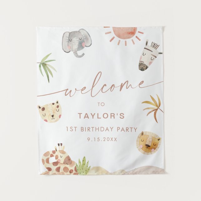 Tenture Bienvenue à l'anniversaire des animaux de la jungl (Devant)