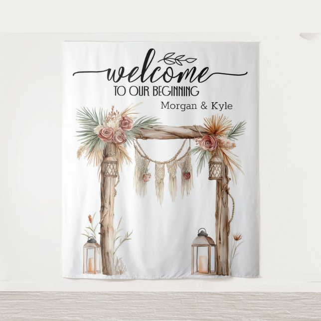 Tenture Bienvenue à notre début - Rustic Mariage Contexte (Devant)