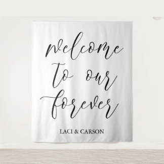 Tenture "Bienvenue à notre Forever" Mariage Tapestry fond