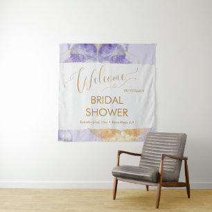 Tenture Bienvenue au mariage dans les tons bleu doré aquar