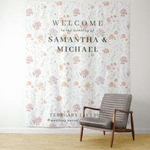 Tenture Bienvenue au mariage Fleur minuscule Pastel Rosé