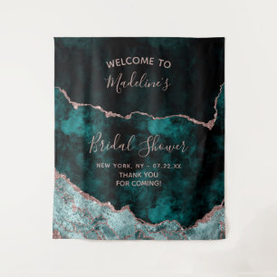 Tenture Bienvenue au mariage Paon et Or Rose Agate