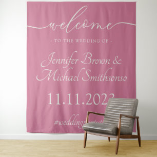 Tenture Bienvenue au mariage simple minimaliste rose