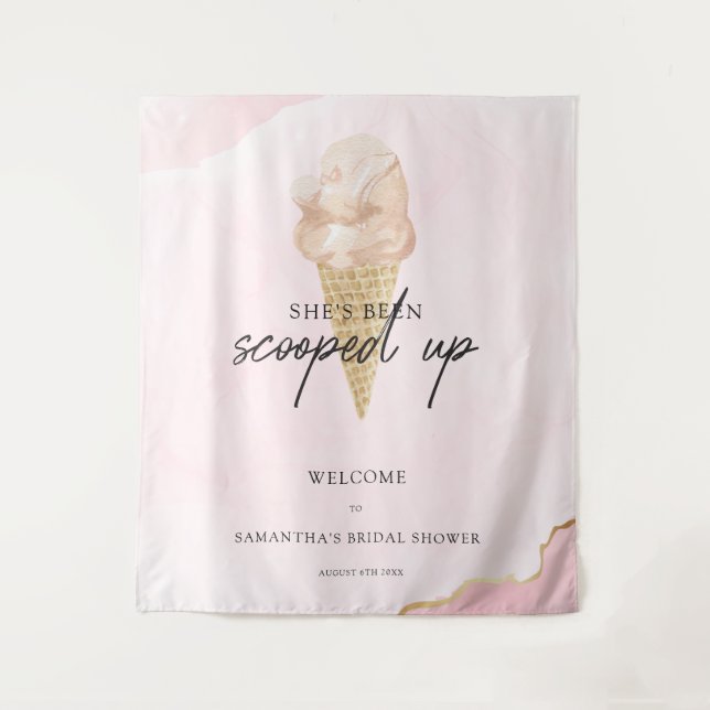 Tenture Bienvenue au Shower Mariage Crème Glacée Aquarelle (Devant)