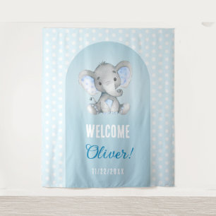 Tenture Bienvenue Baby Boy Blue Elephant Fond photo
