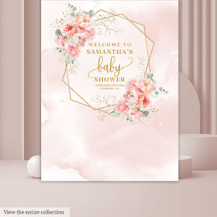 Tenture Bienvenue Baby Girl pale rose or pale pivoines toi