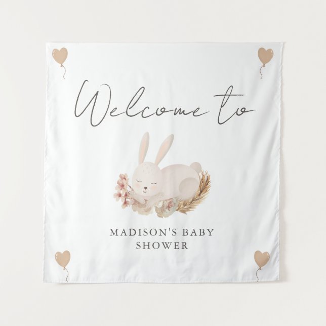 Tenture Bienvenue Baby shower lapin doux (Devant)