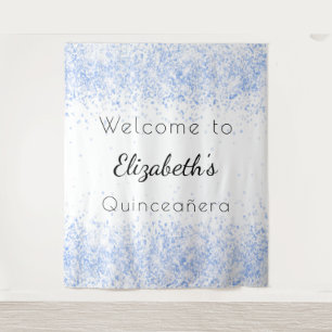 Tenture Bienvenue bébé bleu blanc Quinceanera