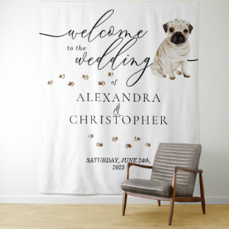 Tenture Bienvenue chez le chien Carlin mariage