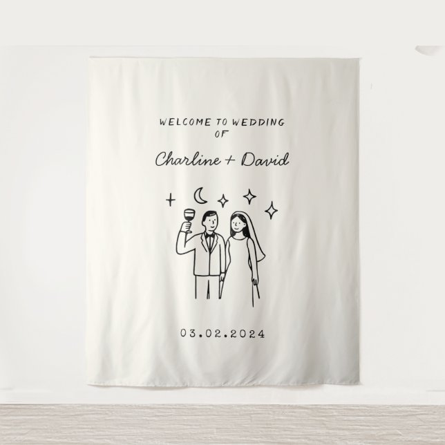 Tenture Bienvenue de mariage gribouillé à la main (Devant)