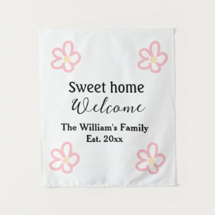 Tenture Bienvenue douce maison ajouter nom de famille anné