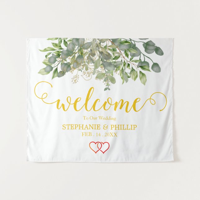 Tenture Bienvenue Feuillage de Eucalyptus Vert Mariage noi (Devant (Horizontal))
