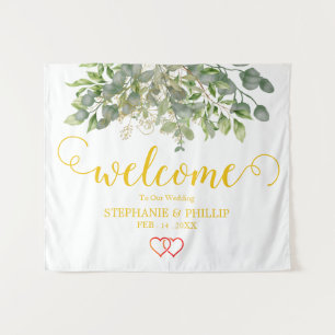 Tenture Bienvenue Feuillage d'Eucalyptus Vert Mariage noir