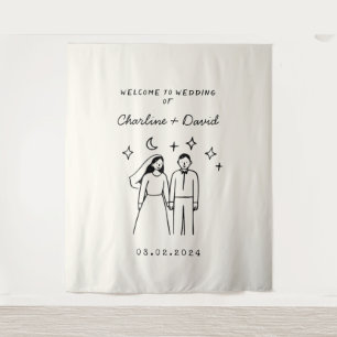 Tenture Bienvenue Mariage Gribouillage Dessiné à la Main