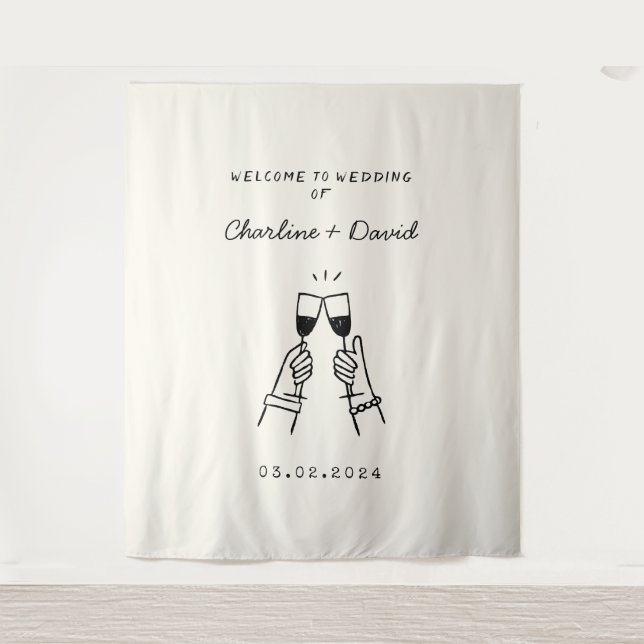 Tenture Bienvenue Mariage Griffonnage Dessiné à la Main (Devant)