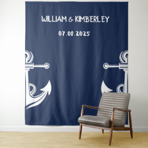 Tenture Bienvenue Nautical Navy Blue Ancre Mariage