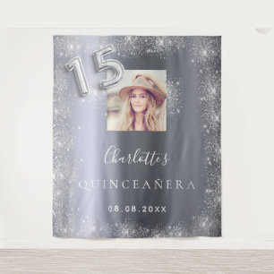 Tenture Bienvenue paillettes photo argent Quinceanera
