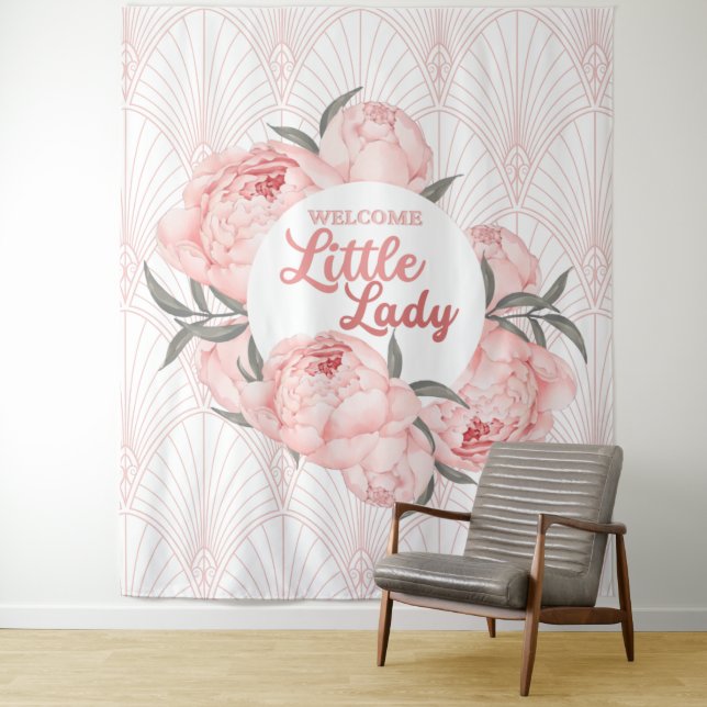 Tenture Bienvenue Petite Dame Blush Rose Pivoine  (En situation)