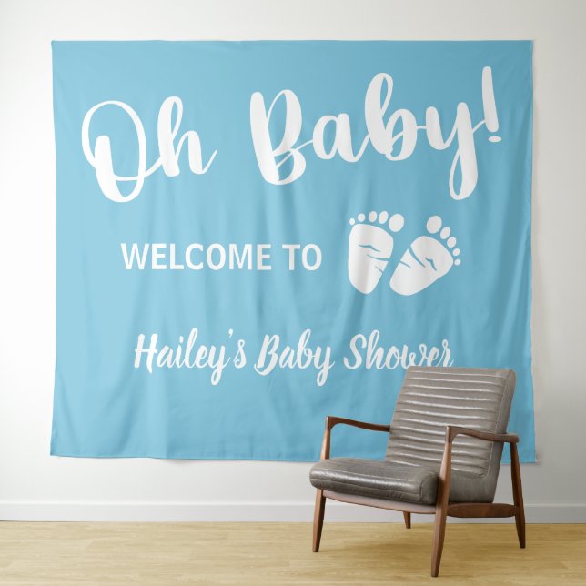 Tenture Bienvenue pour la fête de bébé garçon Bleu (En situation (horizontale))