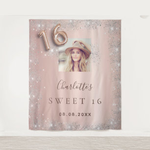 Tenture Bienvenue rose gold photo paillettes argentées pou