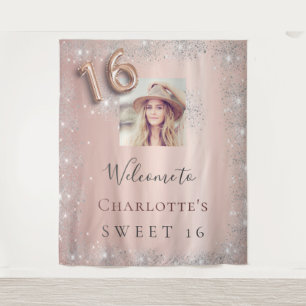Tenture Bienvenue rose gold photo paillettes d'argent pour