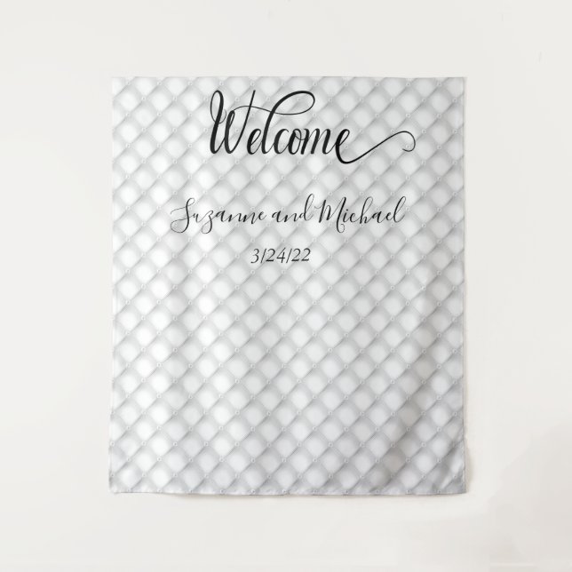Tenture Bienvenue Tissu Mariage à l'Aspect Perle Blanc Qui (Devant)