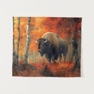 Tenture Bison dans l'artisanat boisé d'automne