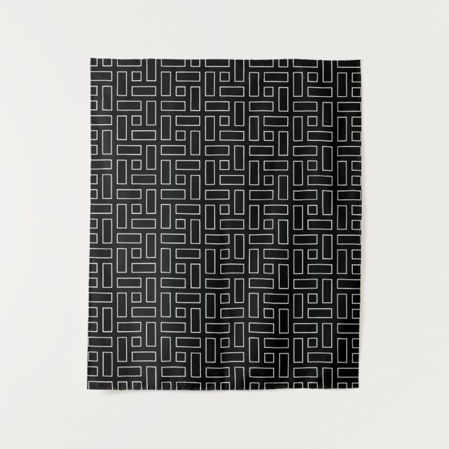 Tenture Black and White Linear Block Pattern - Black (Devant)