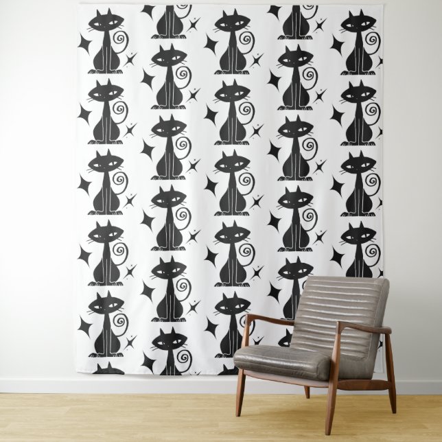 Tenture Black Cat Starburgh MiCentury Modern Wall (En situation)