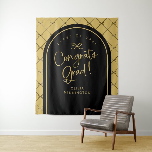 Tenture Black Gold Bows Congrats Grad Photo fond (En situation)