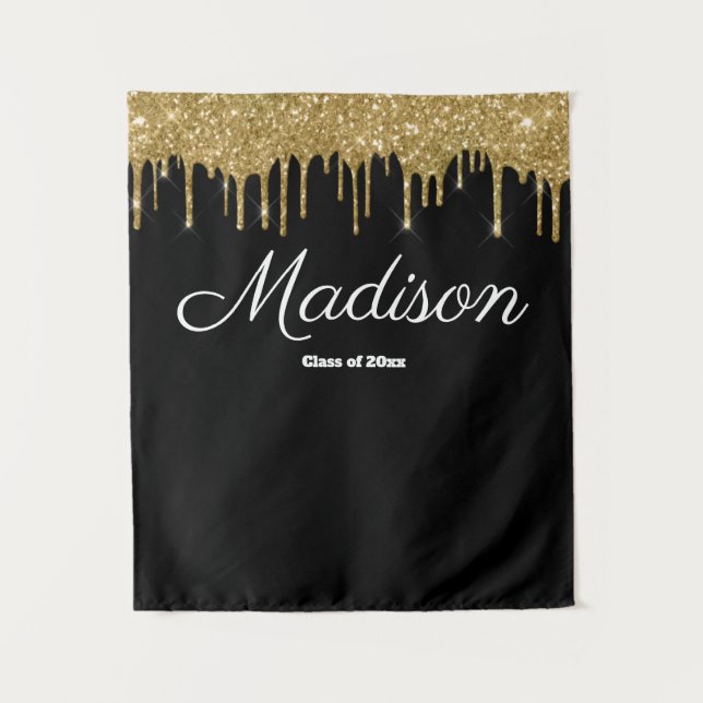 Tenture Black Gold Graduation Party Backdrop Class de 2023 (Devant)