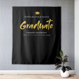 Tenture Black & Gold Moderne Brush Script Graduation Party