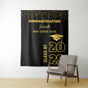 Tenture Black & Gold Personnalisé Graduation Party Personn
