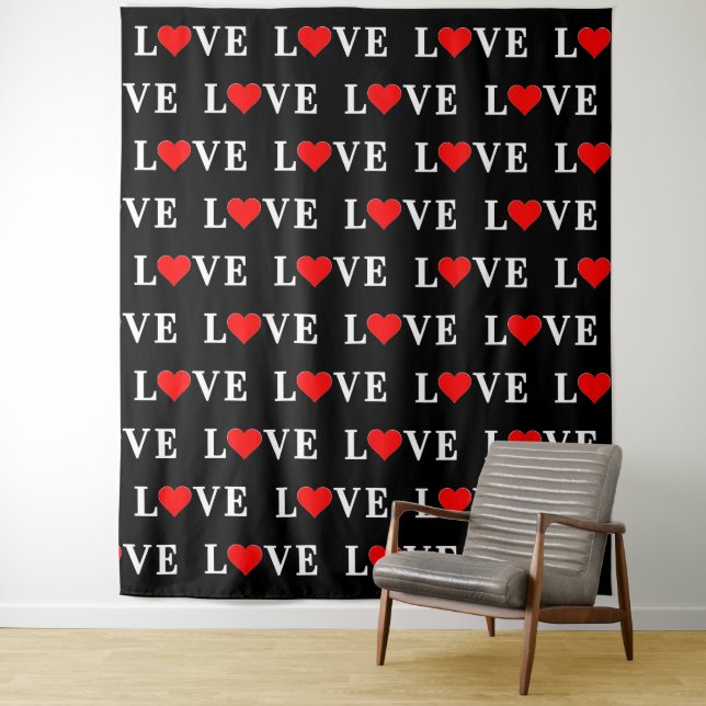 Tenture Black LOVE Tredny moderne noir et blanc (En situation)