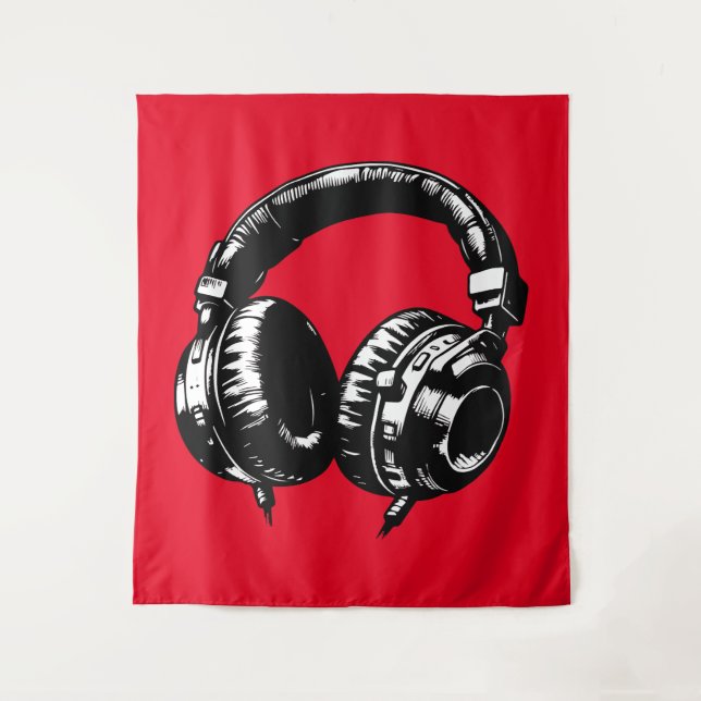 Tenture Black Music Headphones Dance DJ Party Signal (Devant)