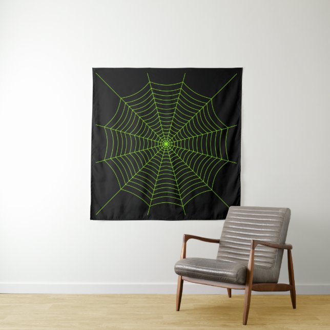 Tenture Black neon vert toile d'araignée Halloween motif (En situation (horizontale))