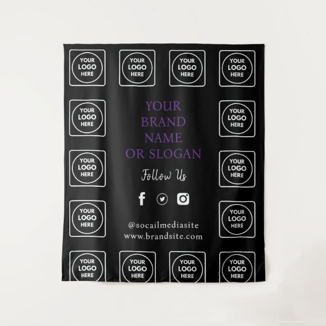 Tenture Black Purple Logo Social Media Wall Branding (Devant)