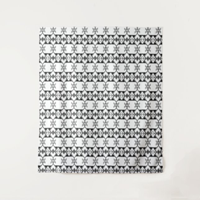 Tenture Black & White Tribal Geometric  (Devant)
