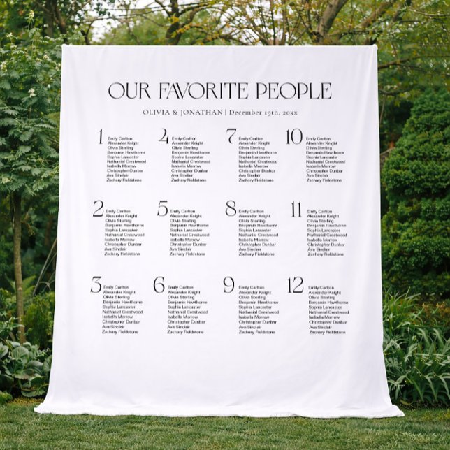 Tenture Black & White Wedding Seating Chart Fabric  (Créateur téléchargé)