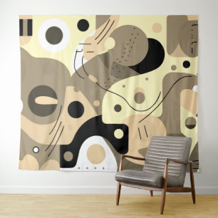 Tenture Blanc beige noir, formes fantaisistes design moder