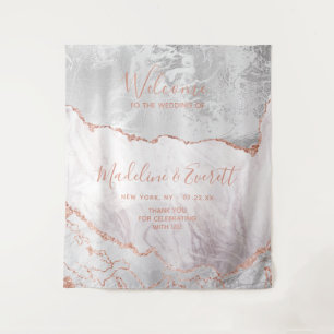 Tenture Blanc & Rose Gold Agate Marbre Mariage Bienvenue