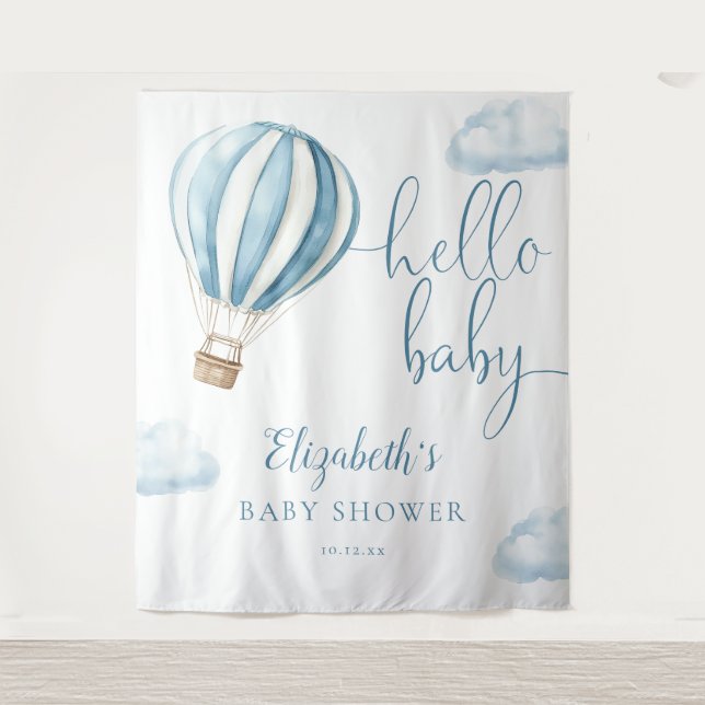 Tenture Bleu à air chaud Baby shower photo fond (Devant)