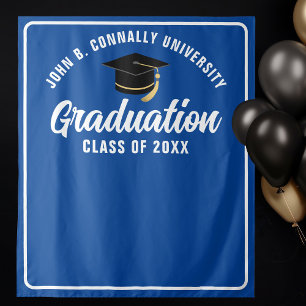 Tenture Bleu Blanc Personnalisé Graduation Party Photo Boo