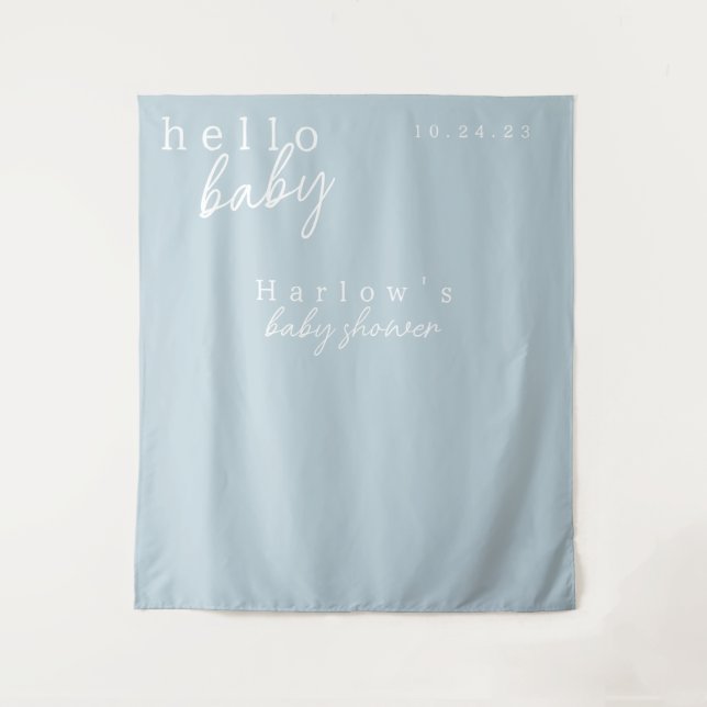 Tenture Bleu Bonjour bébé Baby shower moderne bannière (Devant)