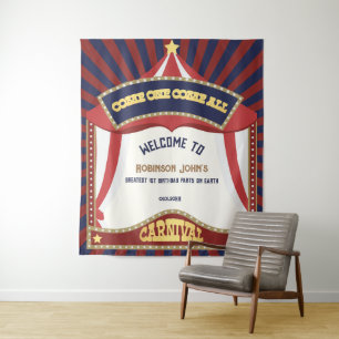 Tenture Bleu et rouge Carnaval d'anniversaire Retro Backdr
