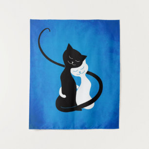 Tenture Bleu étreignant des chats d'amour