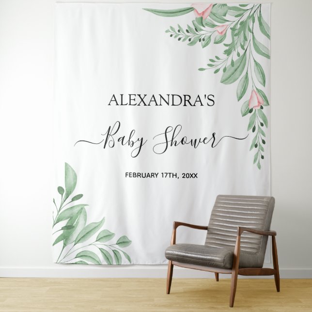 Tenture Bleu Eucalyptus Baby shower verdure fond (En situation)