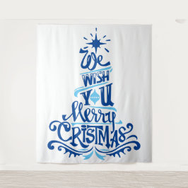 Tenture Bleu Noël arbres dire voeux salutations