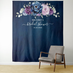 Tenture Bleu Poussiéreux Violet Navy Lilac Fleurs Mariage 