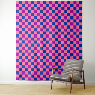 Tenture Bleu Rose Violet Motif à Carreaux Design